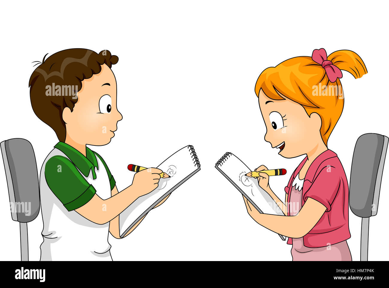 Illustration of Children Drawing Each Other Stock Photo