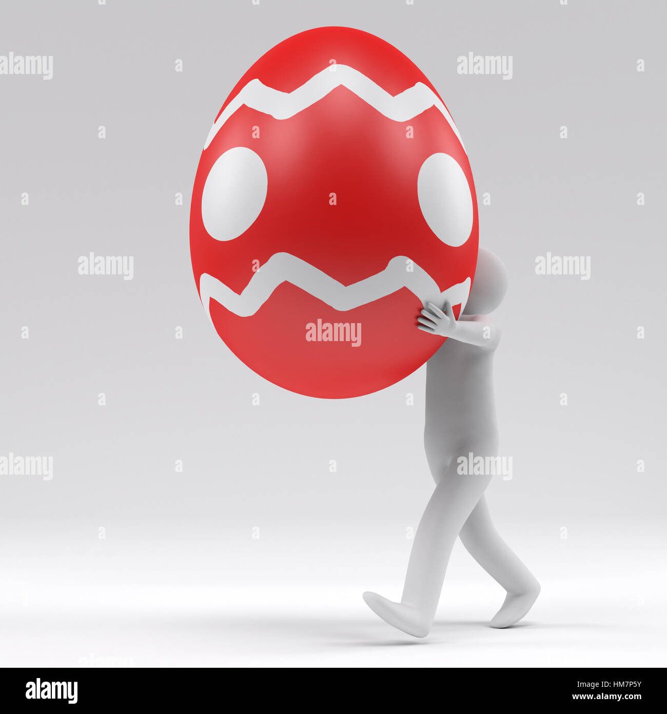 going 3d man hold the big easter egg, 3d rendering Stock Photo