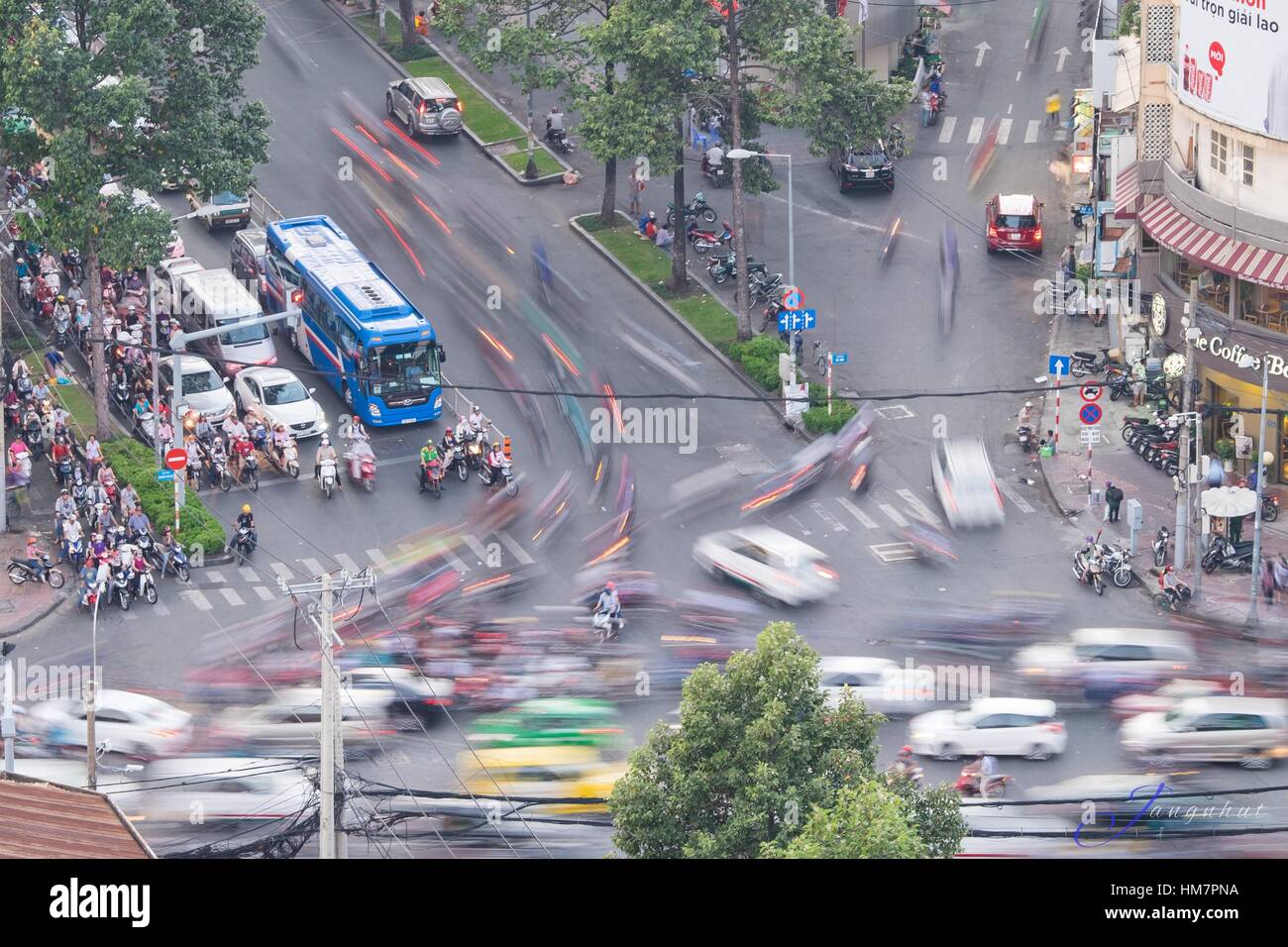 Motorcycle traffic in Ho Chi Minh city. Is located in the South of Vietnam, is the country