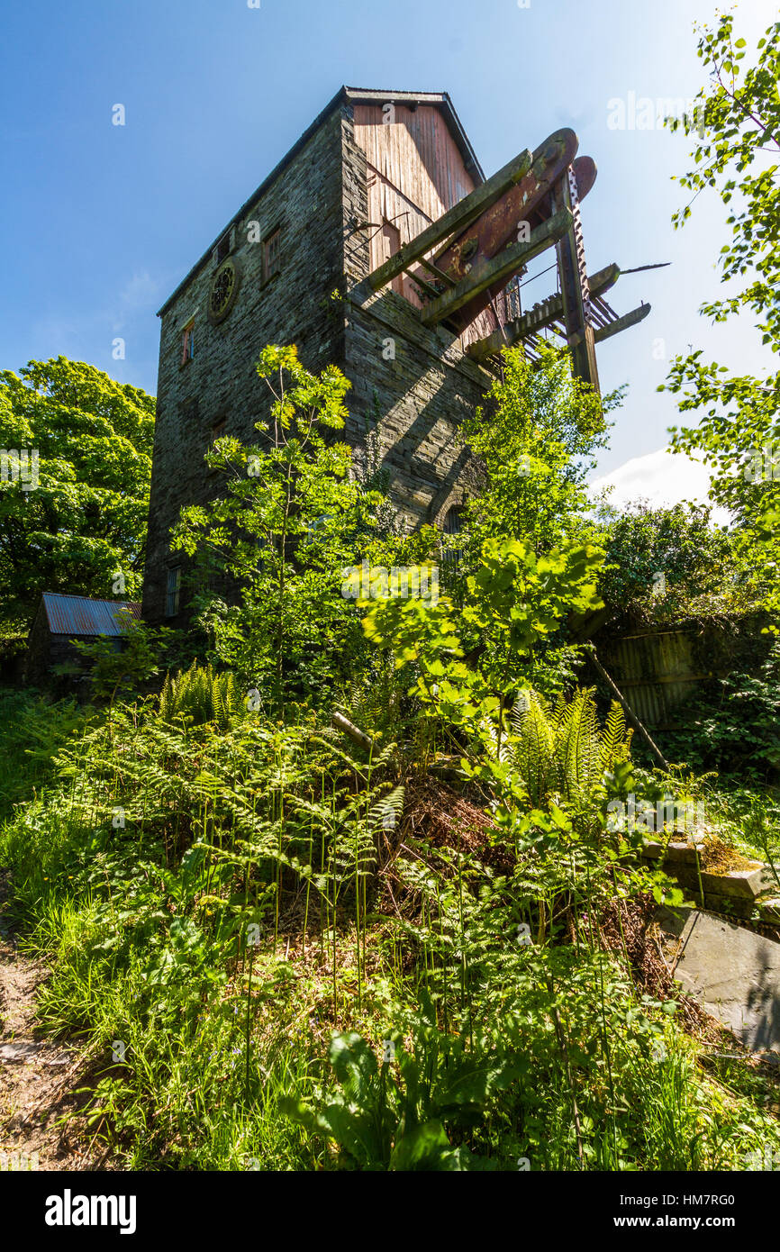Derelict beam engine at the the disused Dorothea Slate Quarry, Nantlle, Gwynedd, Wales, United Kingdom. Stock Photo