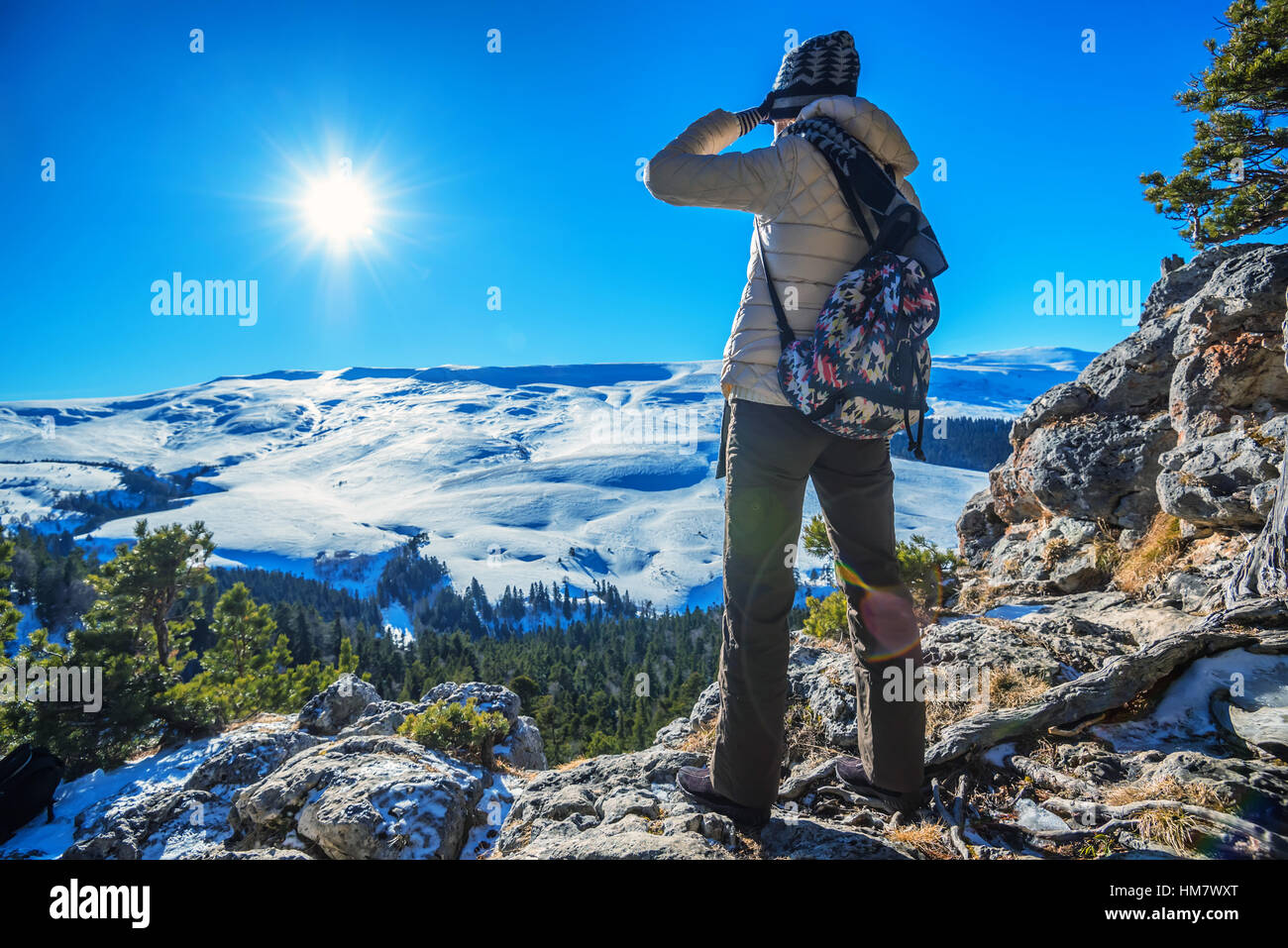 Female hiker in the woods hi-res stock photography and images - Alamy