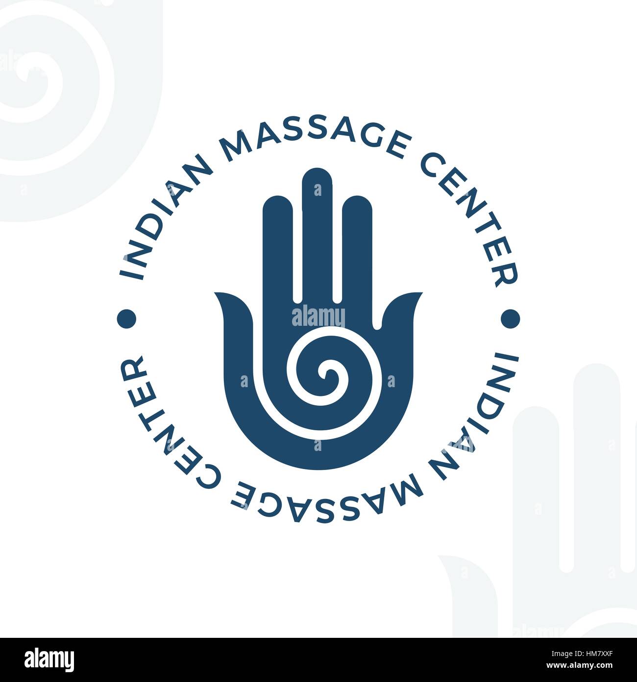 Yoga, meditation vector logo illustration. Decorative hamsa hand  element. Indian, Hindu design. Spirituality spiral insignia Stock Vector