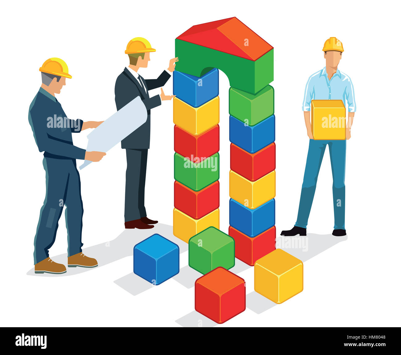 Planning and building with building blocks Stock Photo