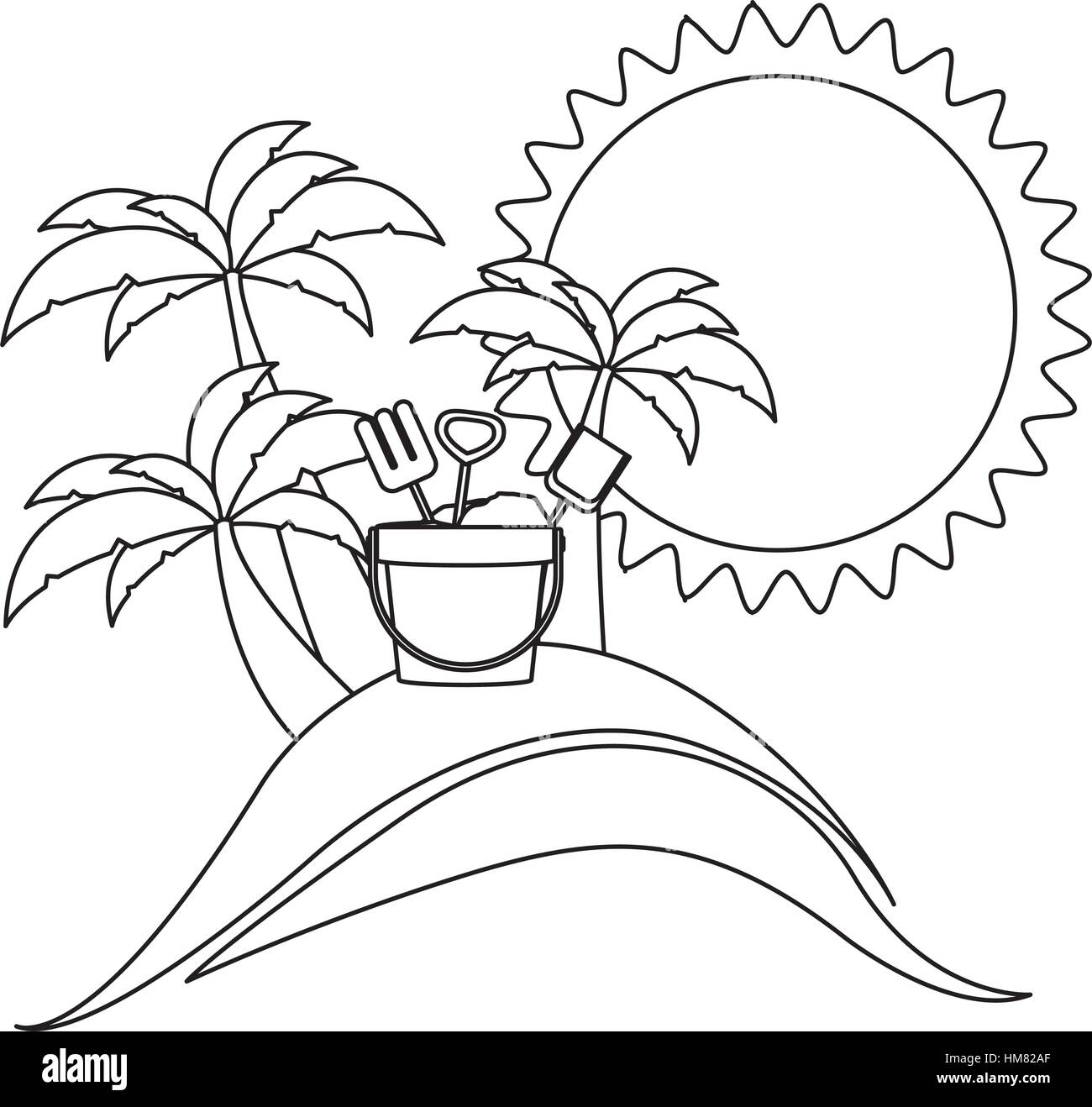 monochrome contour with beach and bucket tools vector illustration Stock Vector