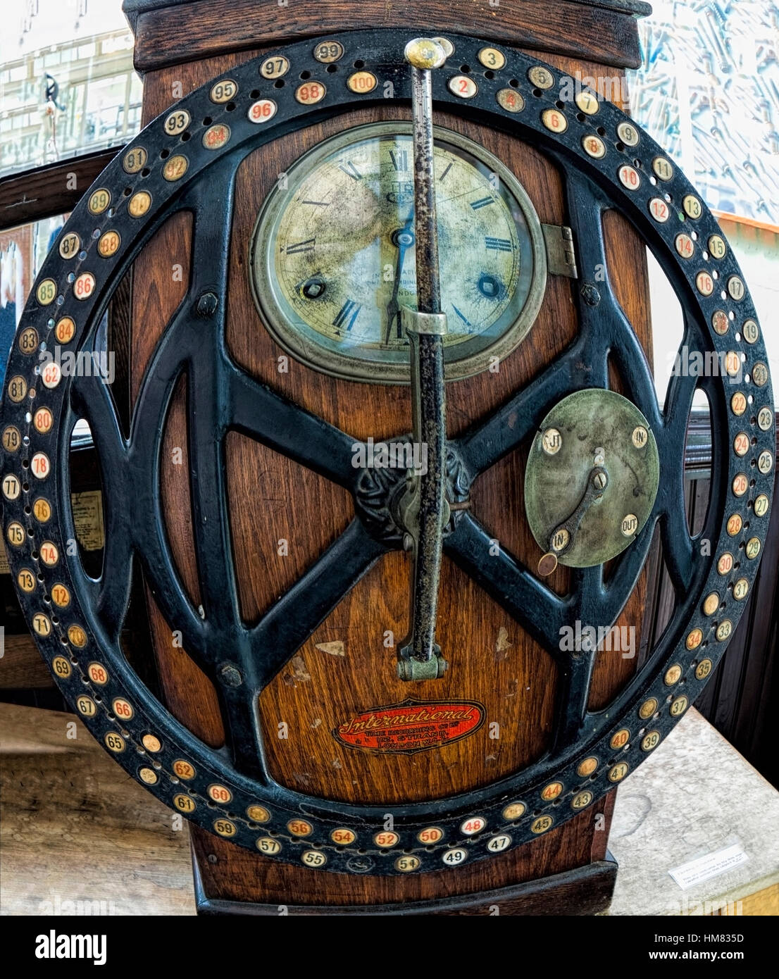 Victorian clocking in machine fish eye effect Stock Photo