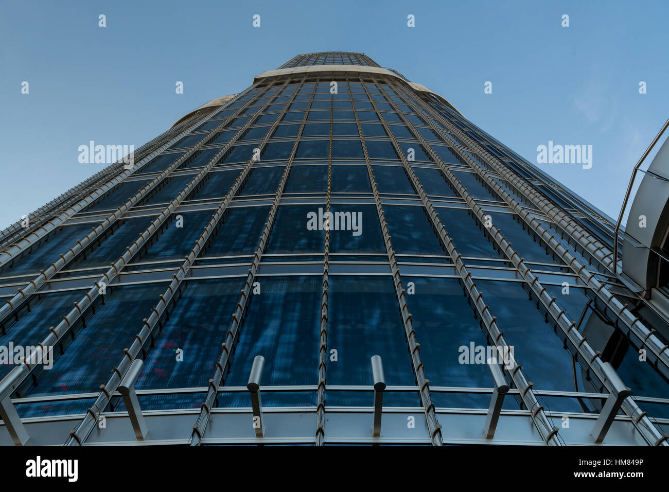 DUBAI, UAE - NOVEMBER 8, 2016: Burj khalifa tower, Dubai, United Arab Emirates, View on the top. Stock Photo