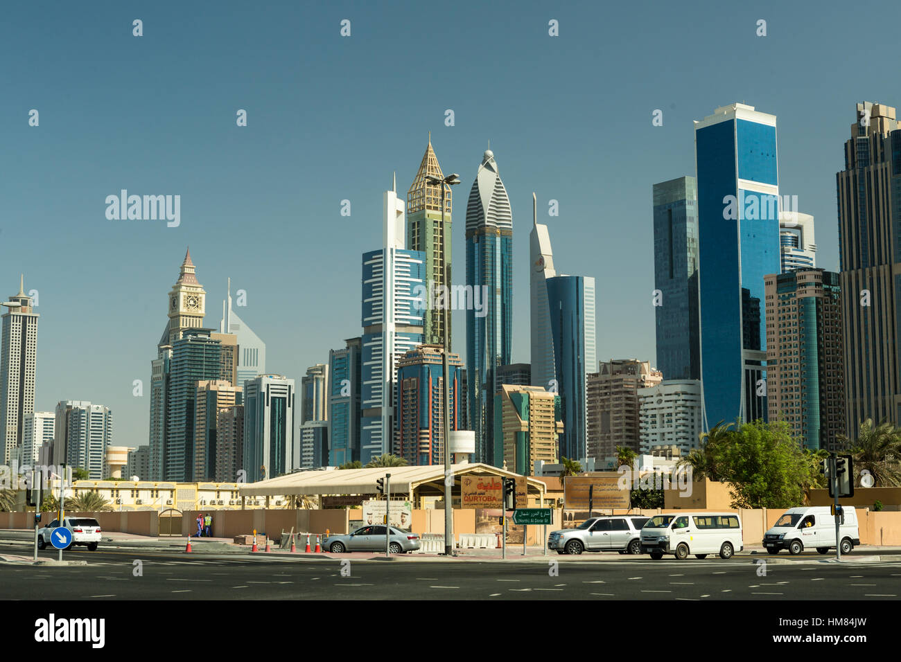 DUBAI - NOVEMBER 08, 2016: LUMAS Dubai City Walk. New modern part of Dubai City. City Walk is reminiscent of European-style streets. Panoramic view on Stock Photo