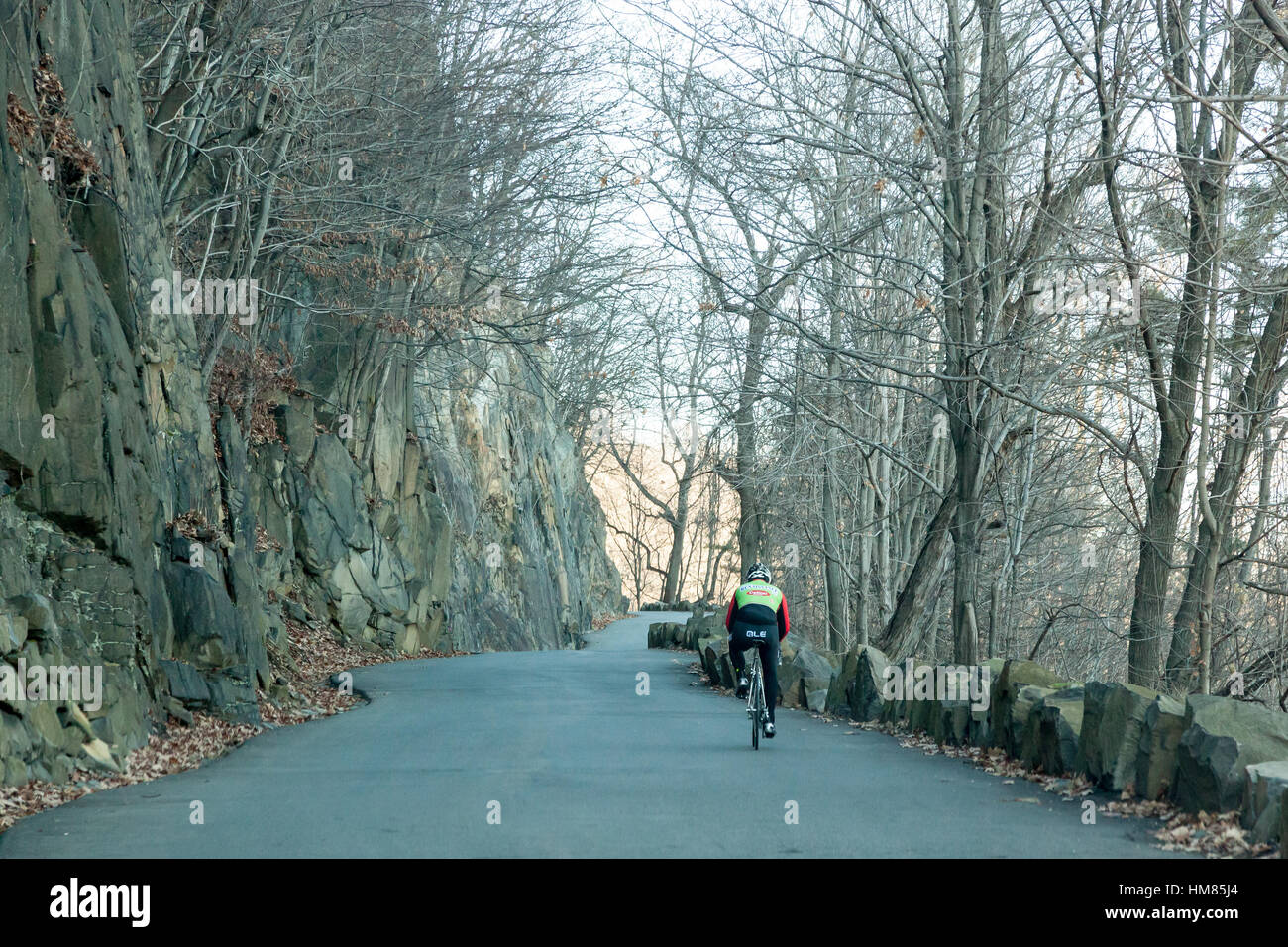 ALPINE, NEW JERSEY, UNITED STATES January 1, 2017 A cyclist rides