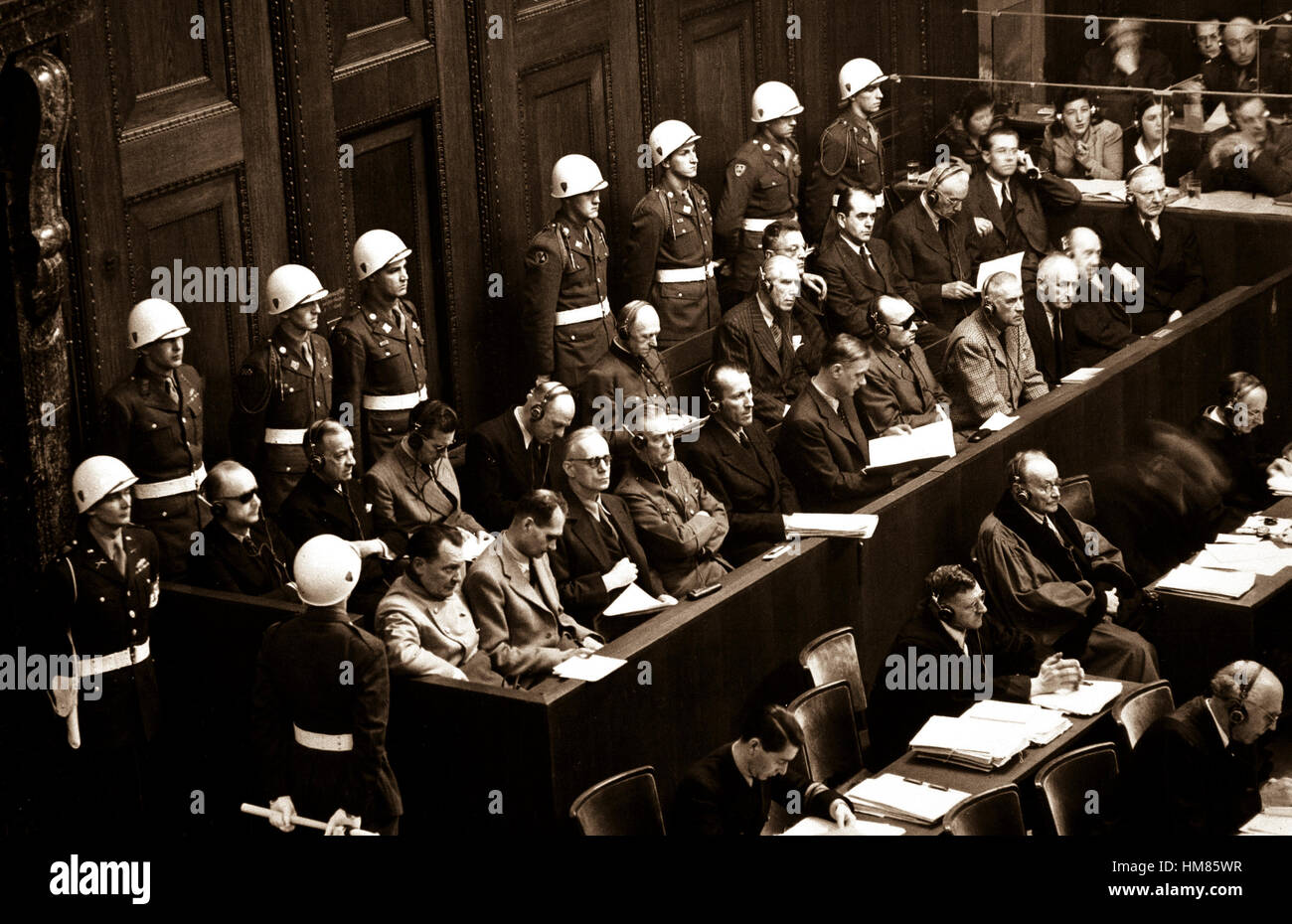 Nuremberg Trials.  Looking down on defendants' dock, ca.  1945-46.  (WWII War Crimes Records) Exact Date Shot Unknown NARA FILE #:  238-NT-592 WAR & CONFLICT BOOK #:  1296 Stock Photo
