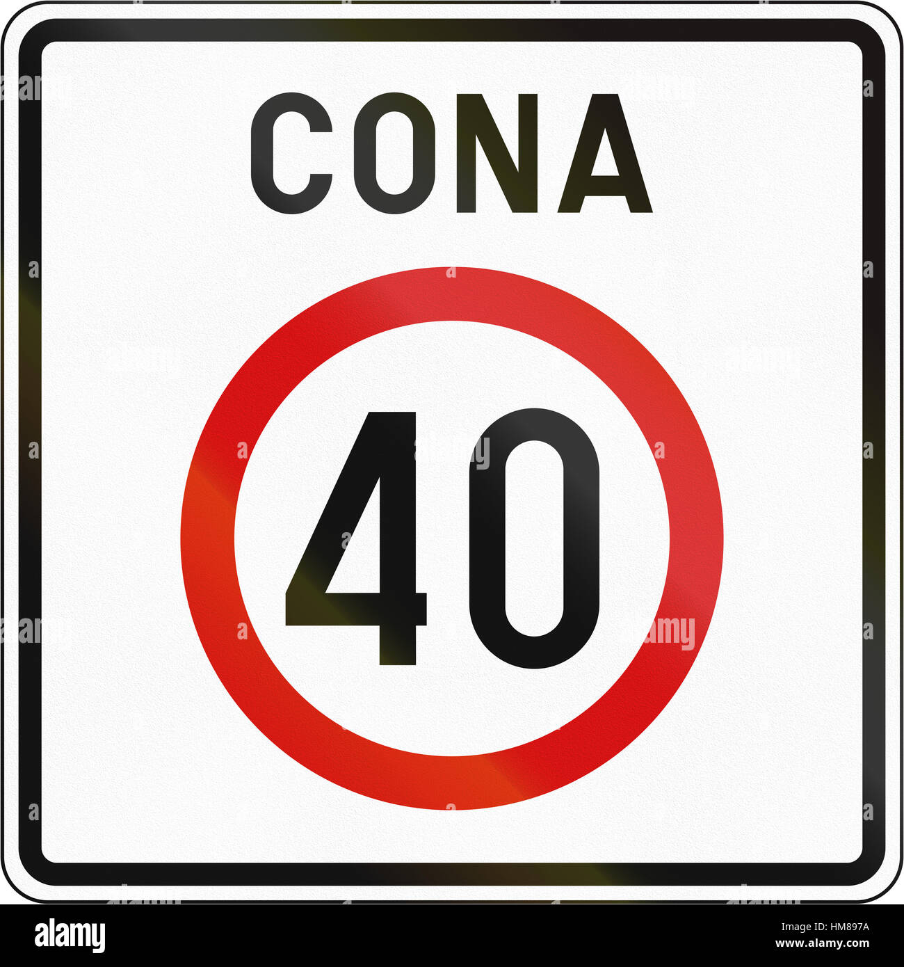 Slovenian road sign - Speed limit zone. Cona means zone. Stock Photo