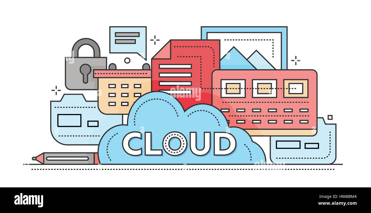 Cloud Storage Technology - flat line design website banner Stock Vector ...