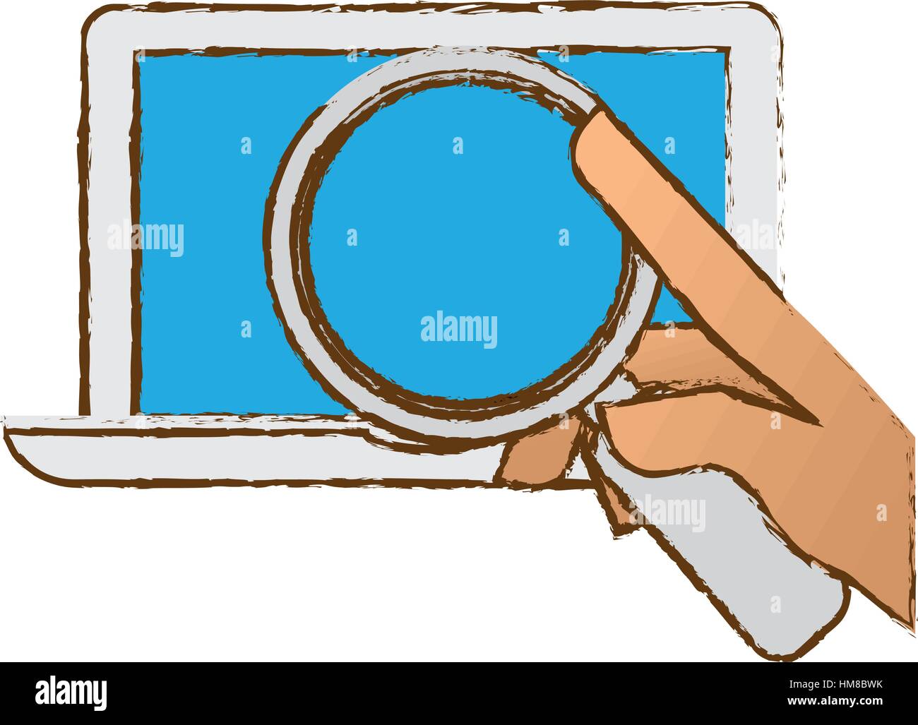 hand examining computer with magnifying glass icon image vector ...