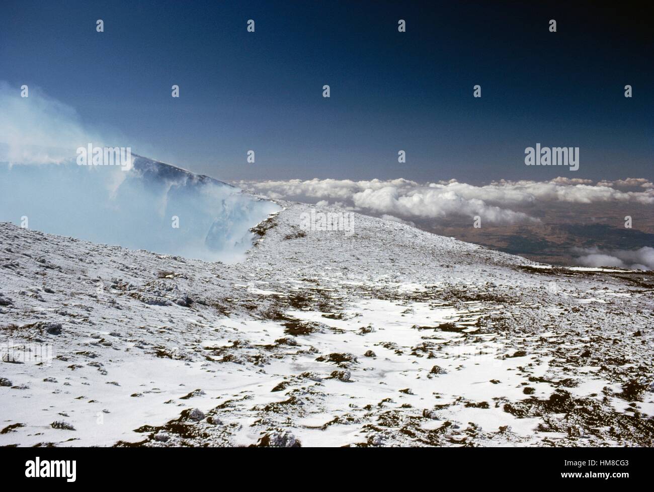 Mount Etna central crater, with snow, Mount Etna nature park (Unesco