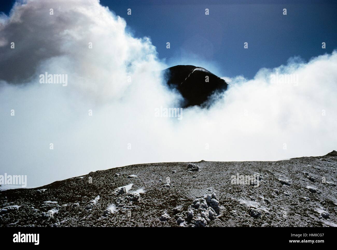 Mount Etna central crater, with snow, Mount Etna nature park (Unesco