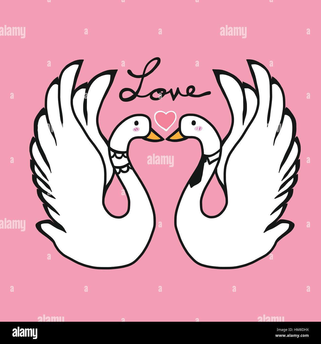 Couple swans lover kissing cartoon illustration Stock Vector Image ...