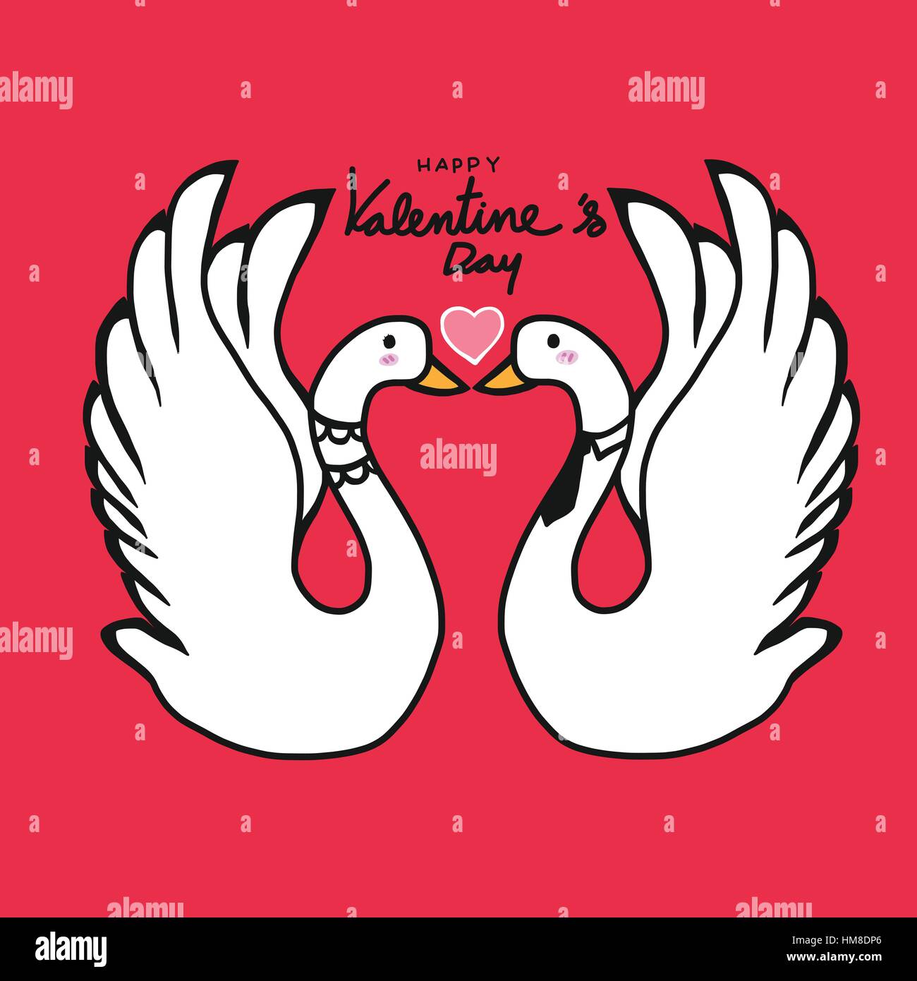 Couple swans lover kissing cartoon illustration Stock Vector