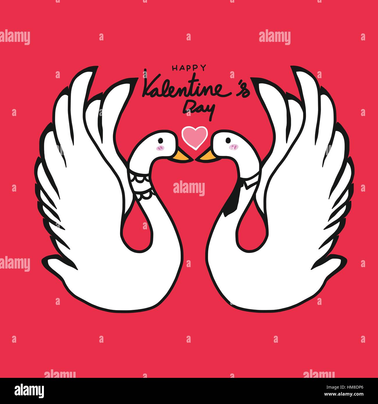 Couple swans lover kissing cartoon illustration Stock Vector Image ...