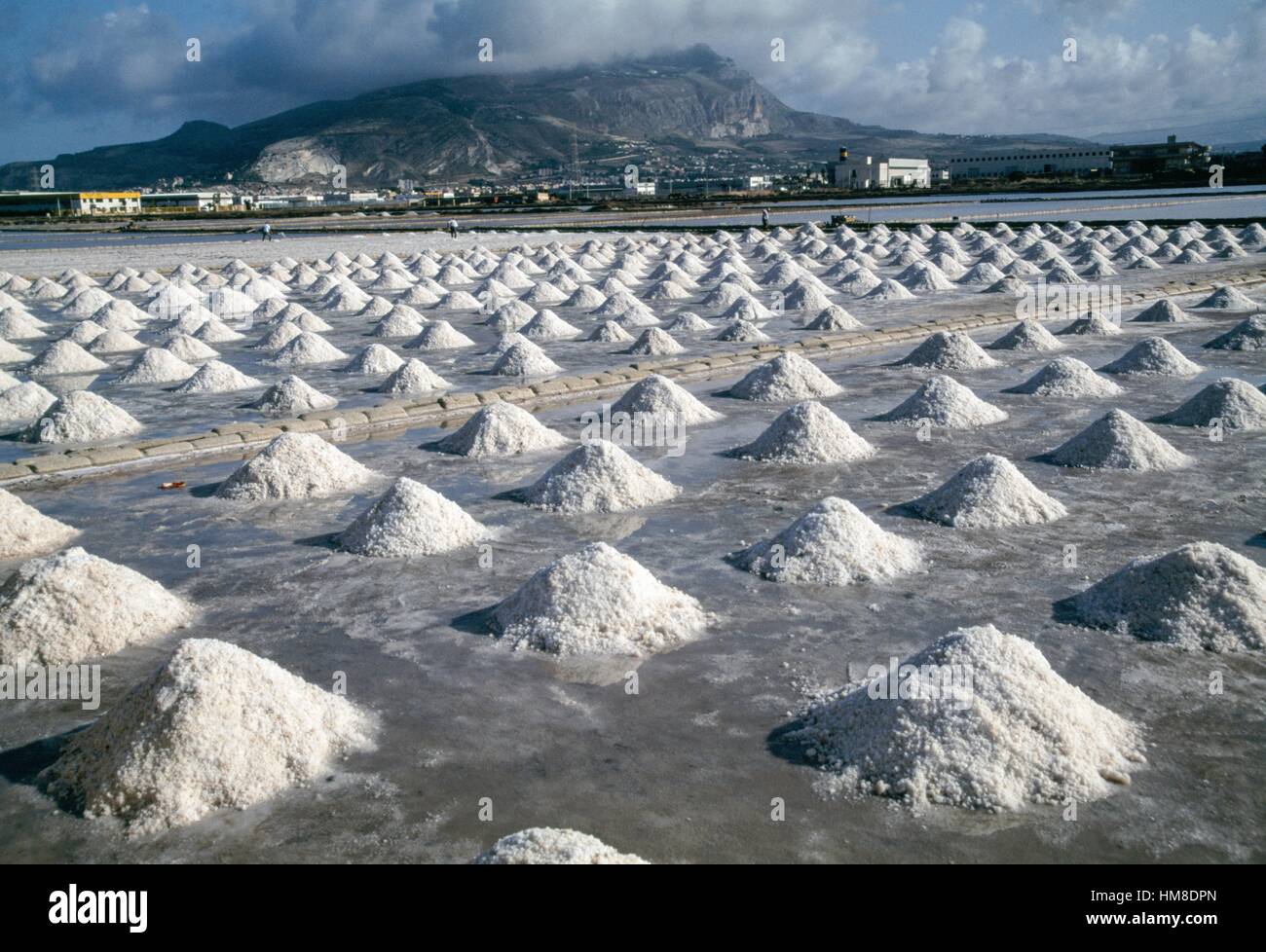 Saltworks, Via del Sale (Salt Road), Saline di Trapani and Paceco Nature Reserve, Sicily, Italy. Stock Photo