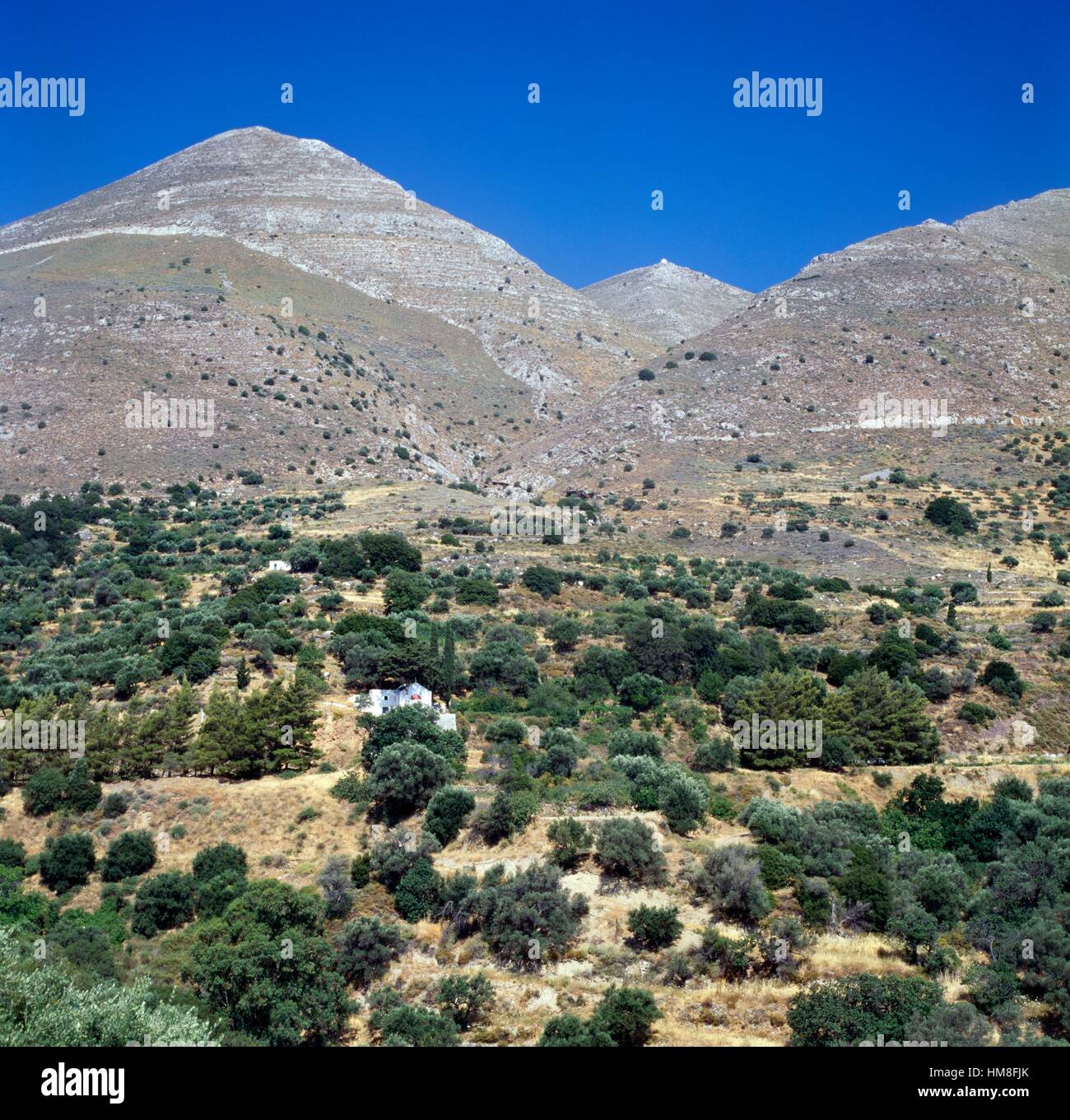 Mountains near Kavousi, centre, with St Elias' Church at the top, Crete