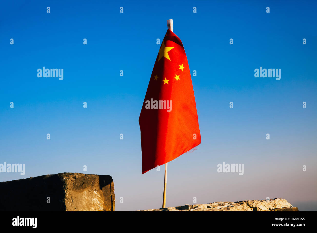 China flag waving on The Great Wall of China Stock Photo Alamy