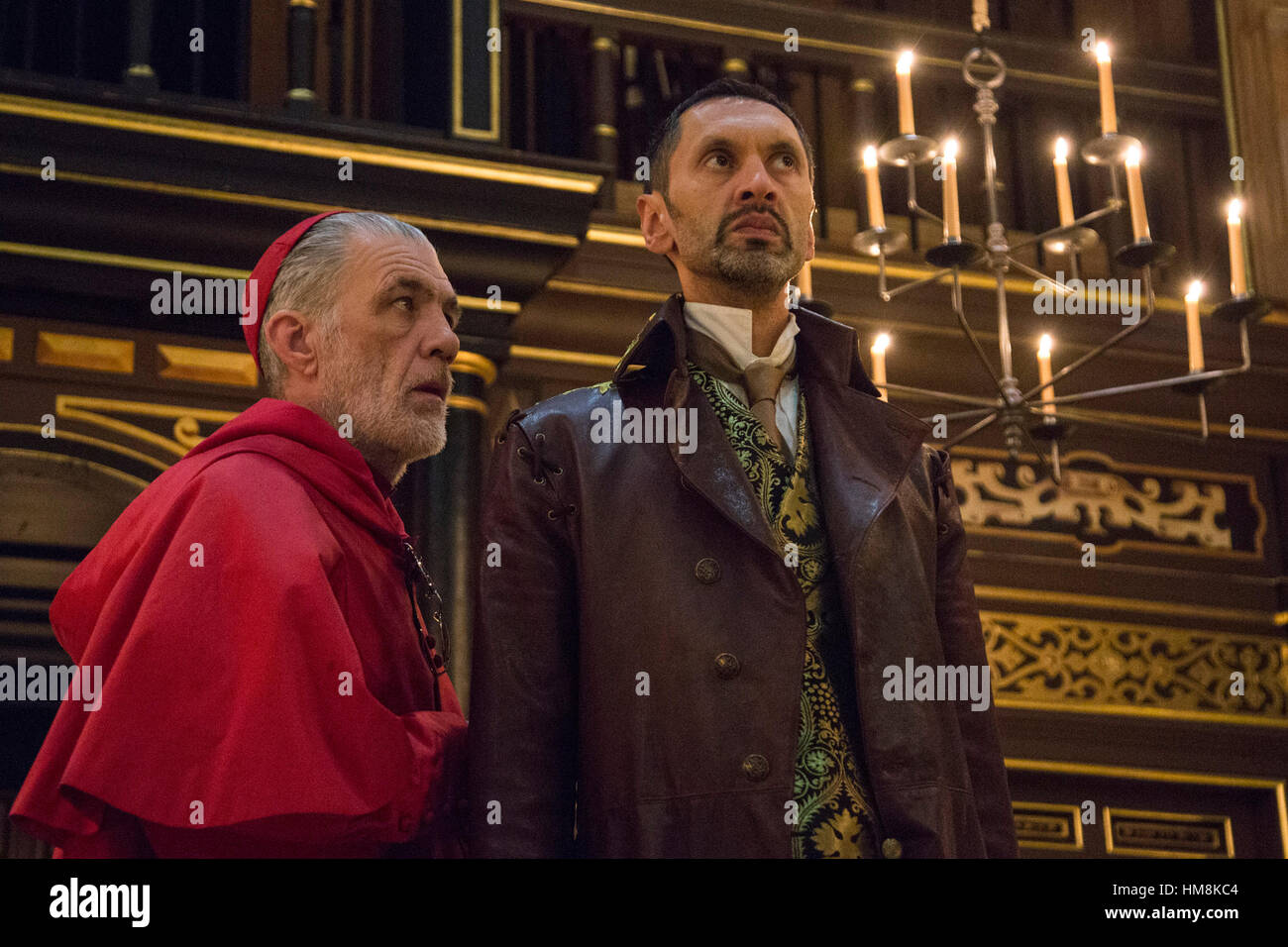 London, UK. 31 January 2017. Garry Cooper (Monticelso), Paul Bazely (Francisco). The White Devil written by John Webster and directed by Annie Ryan opens at The Sam Wanamaker Playhouse for a run until 16 April 2017. Stock Photo