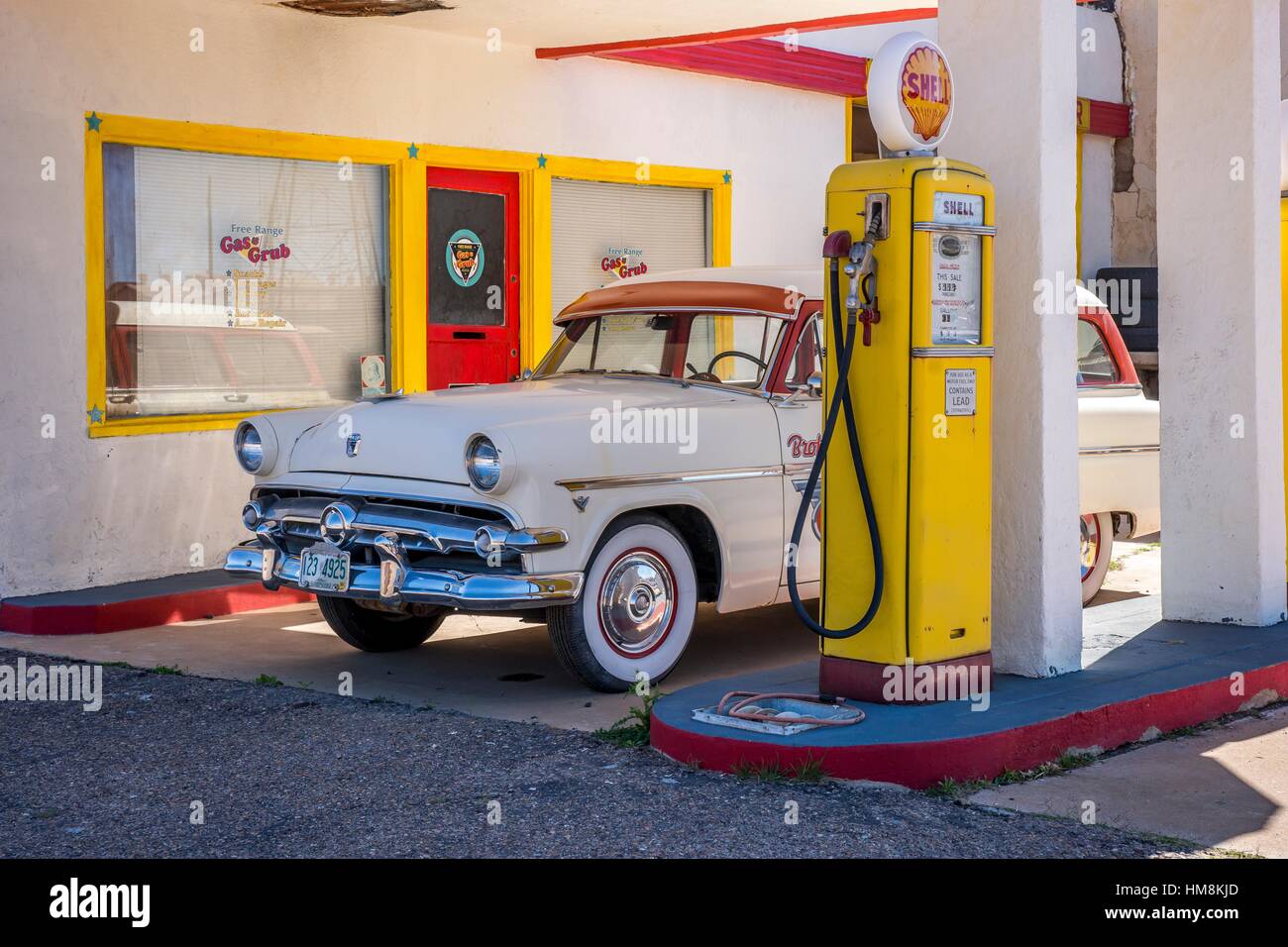 abandoned Shell gas station, Bisbee, Arizona, with a 50´s Ford Stock