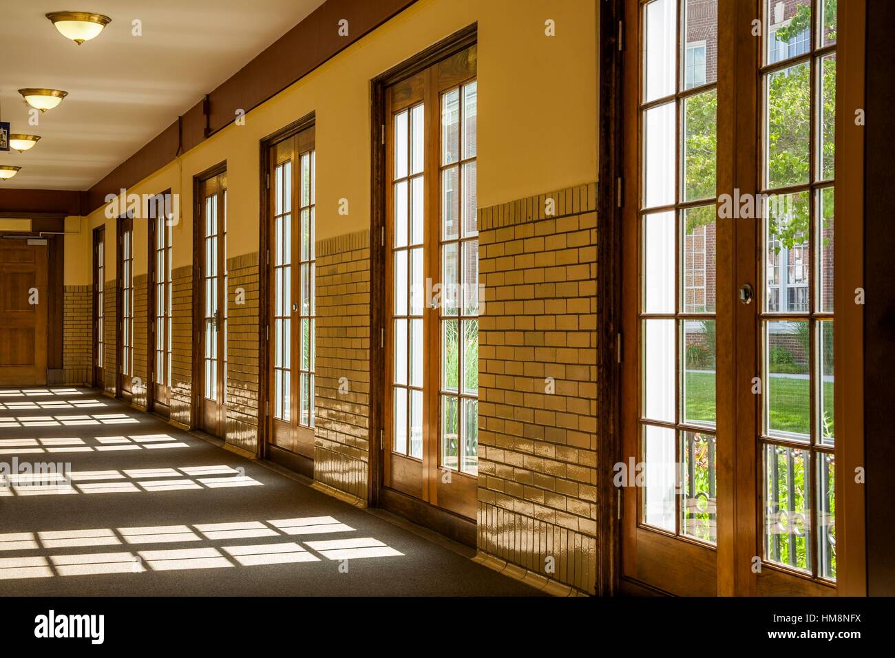 Hallway with glass doors Stock Photo Alamy