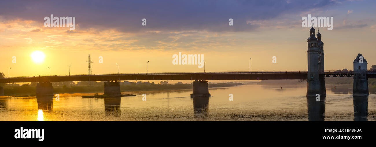 Queen Louise bridge across Neman river, road and pedestrian border crossing point on Lithuanian-Russian state boundary. Historical landmark on waterfr Stock Photo