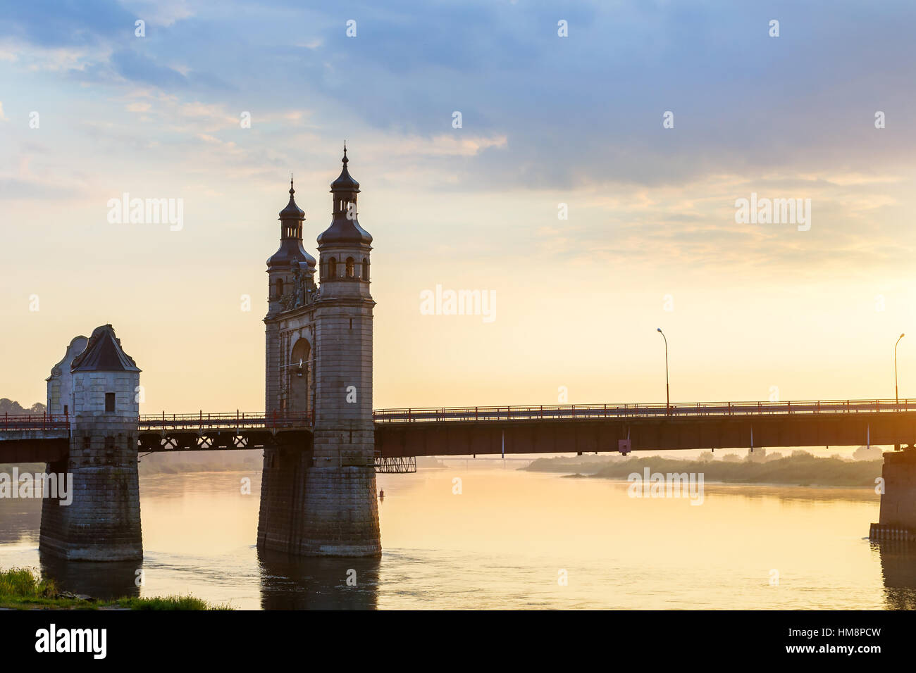 Queen Louise bridge across Neman river, road and pedestrian border crossing point on Lithuanian-Russian state boundary. Historical landmark of Sovetsk Stock Photo