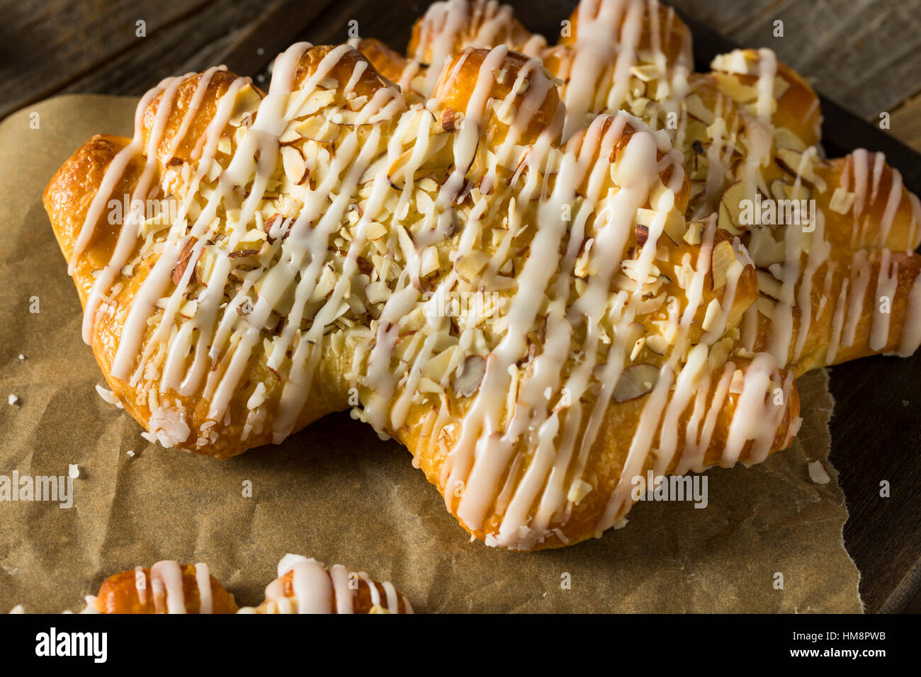 Homemade Sweet Breakfast Bear Claw Pastry with Almonds Stock Photo
