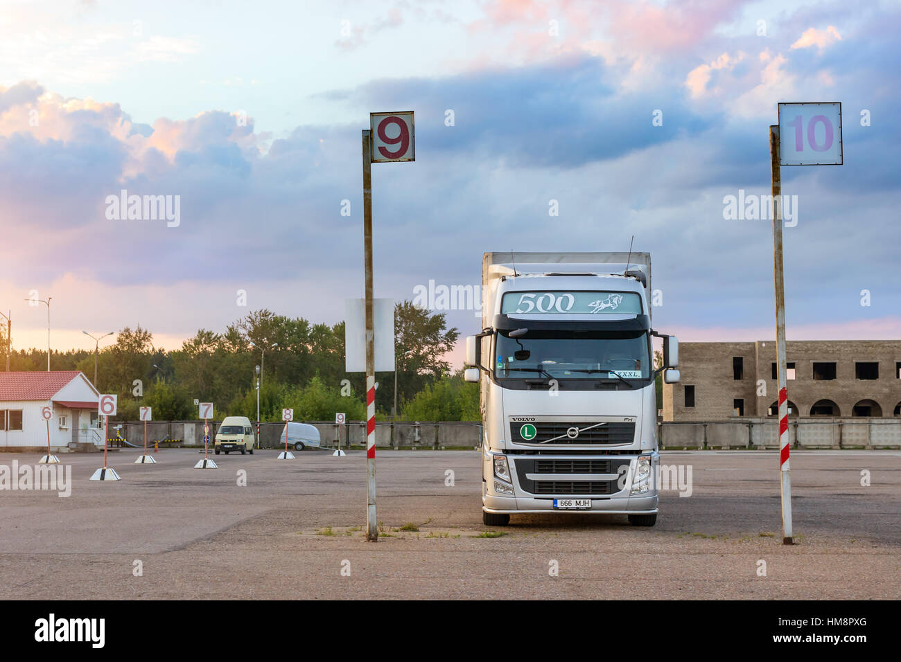 Narva, Estonia August 20, 2016 Volvo heavy truck loaded with goods