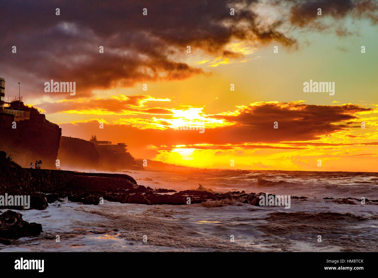 sea tempest in Bajamar municipality (Tenerife island) Spain Stock Photo
