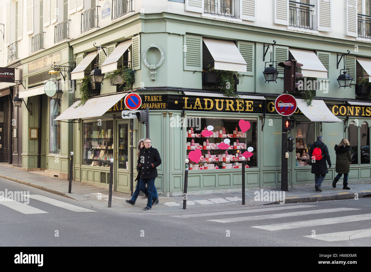 One of the oldest tea rooms in France Laduree Paris Bonaparte in Paris in winter Stock Photo