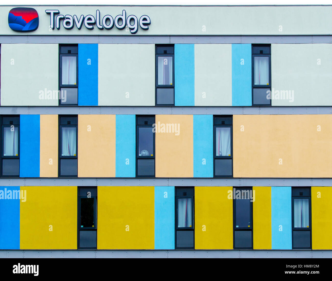 The multicoloured Travelodge building is a notable landmark in central