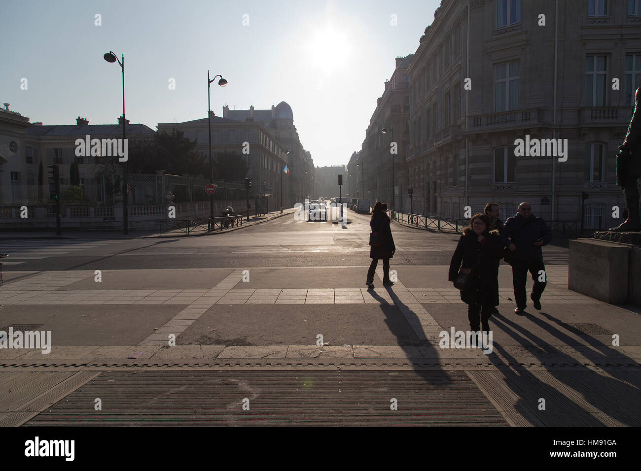 Sunflare on Parisian streets in Paris in winter Stock Photo