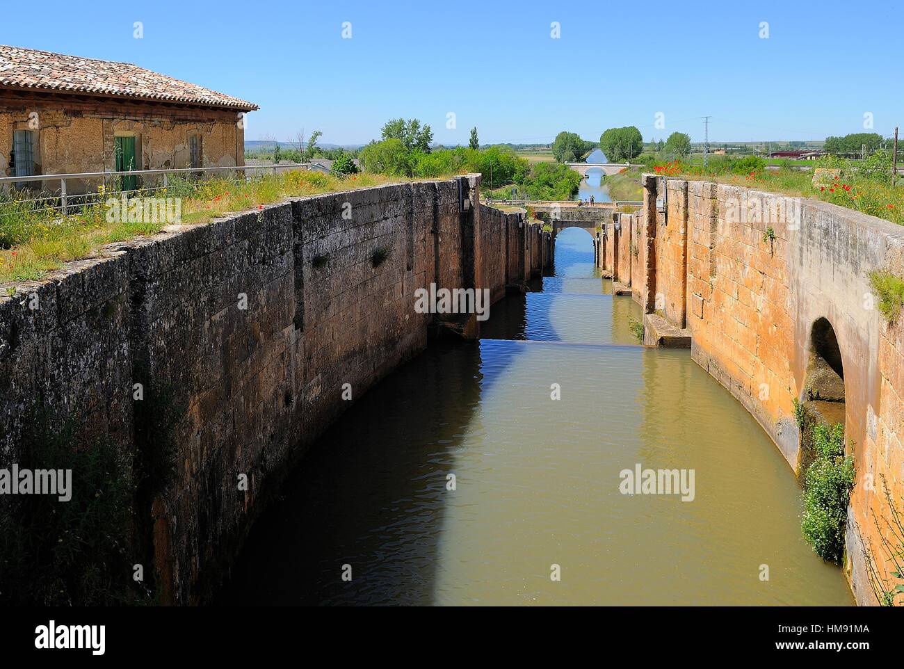 Canal de Castilla.Palencia province.Castilla y León.Spain Stock Photo
