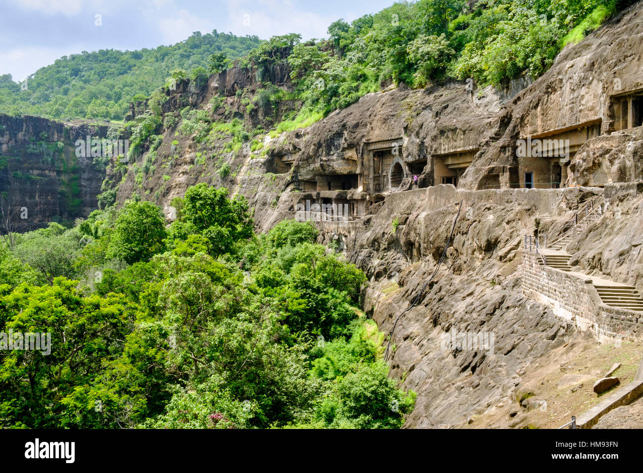 General view of the Ajanta Caves, Maharashtra, India Stock Photo