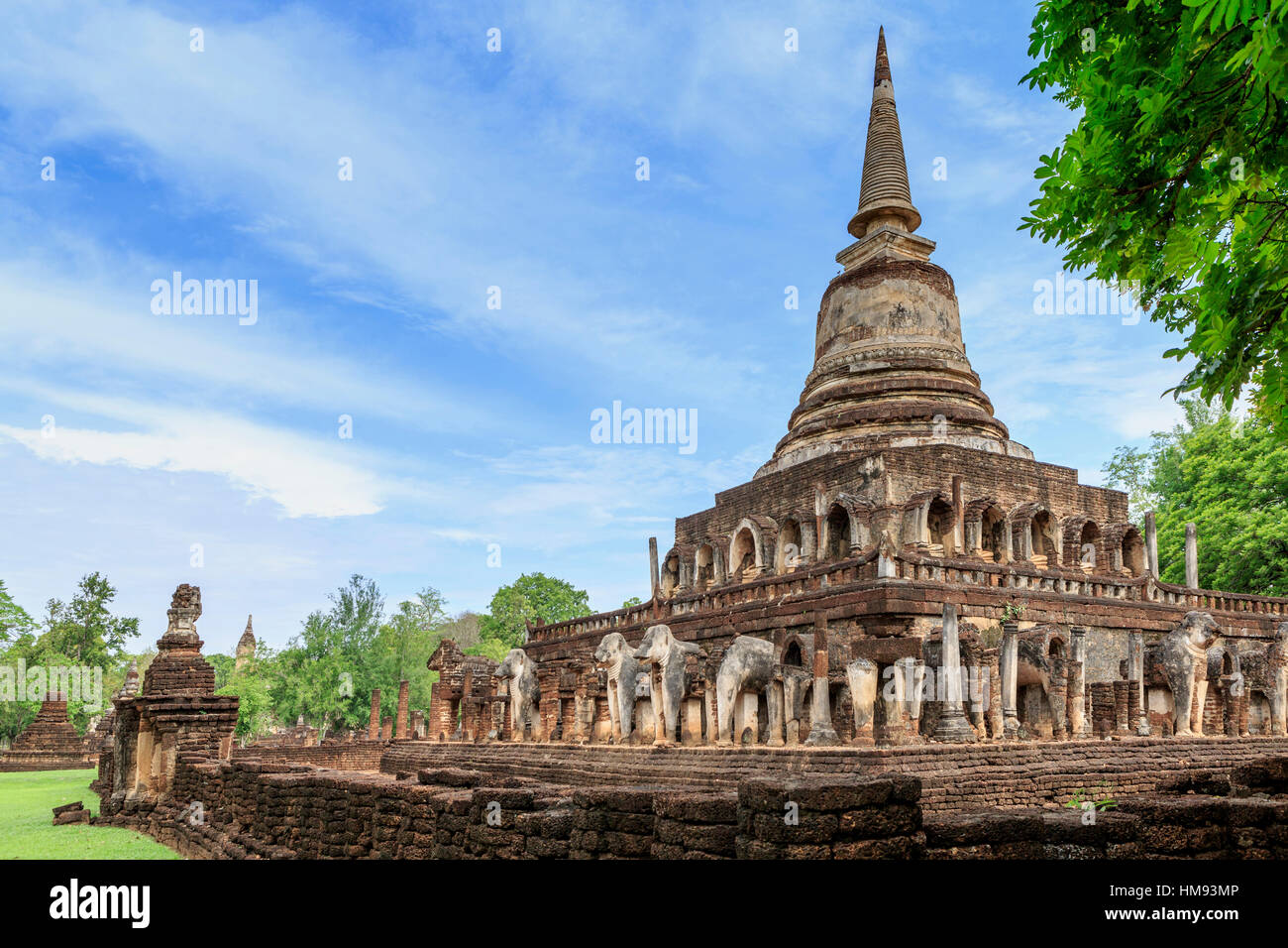 Temple in Si Satchanalai decorated with elephant sculptures, Sukhothai, Thailand, Southeast Asia Stock Photo