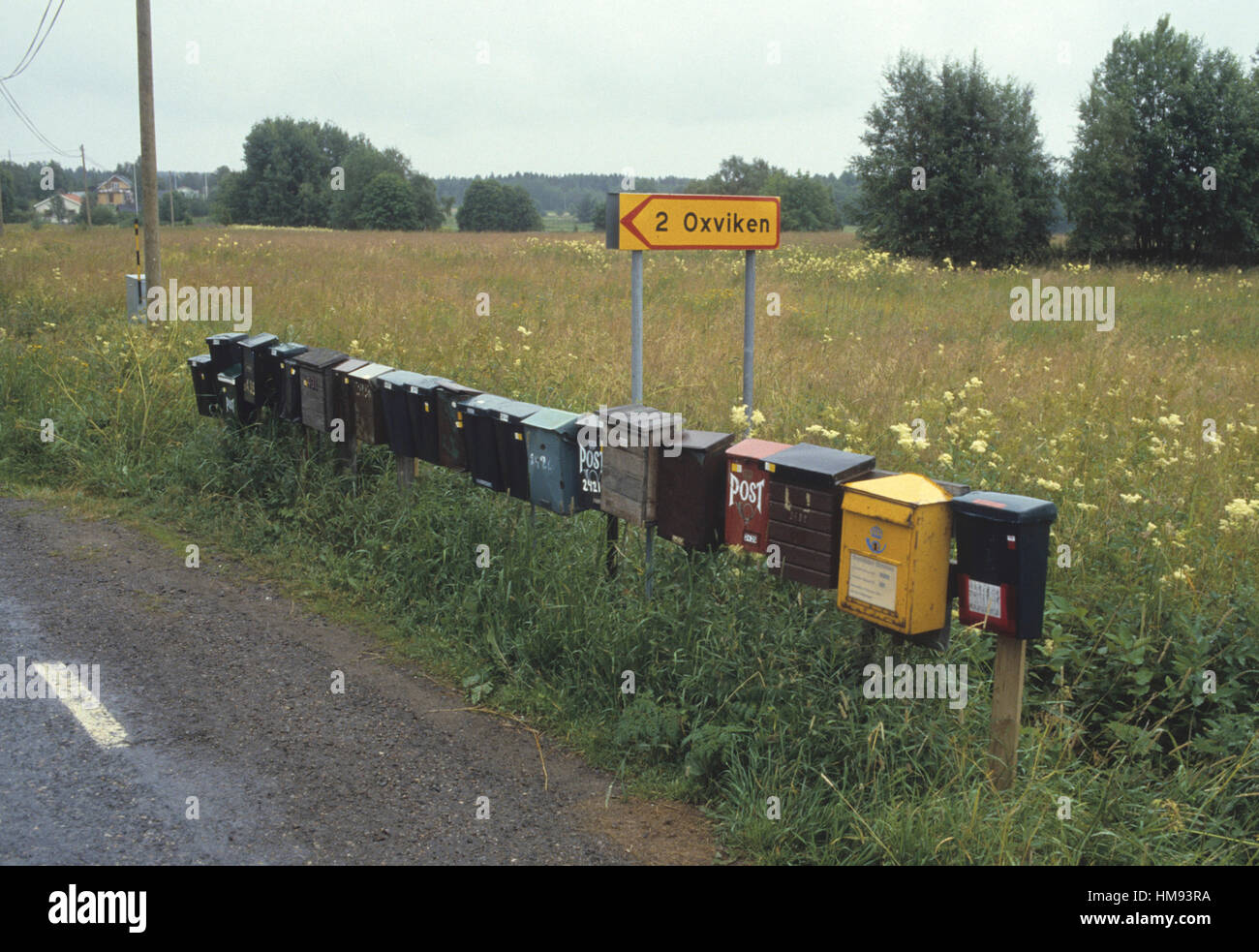 MAILBOXES in a row in the country Stock Photo