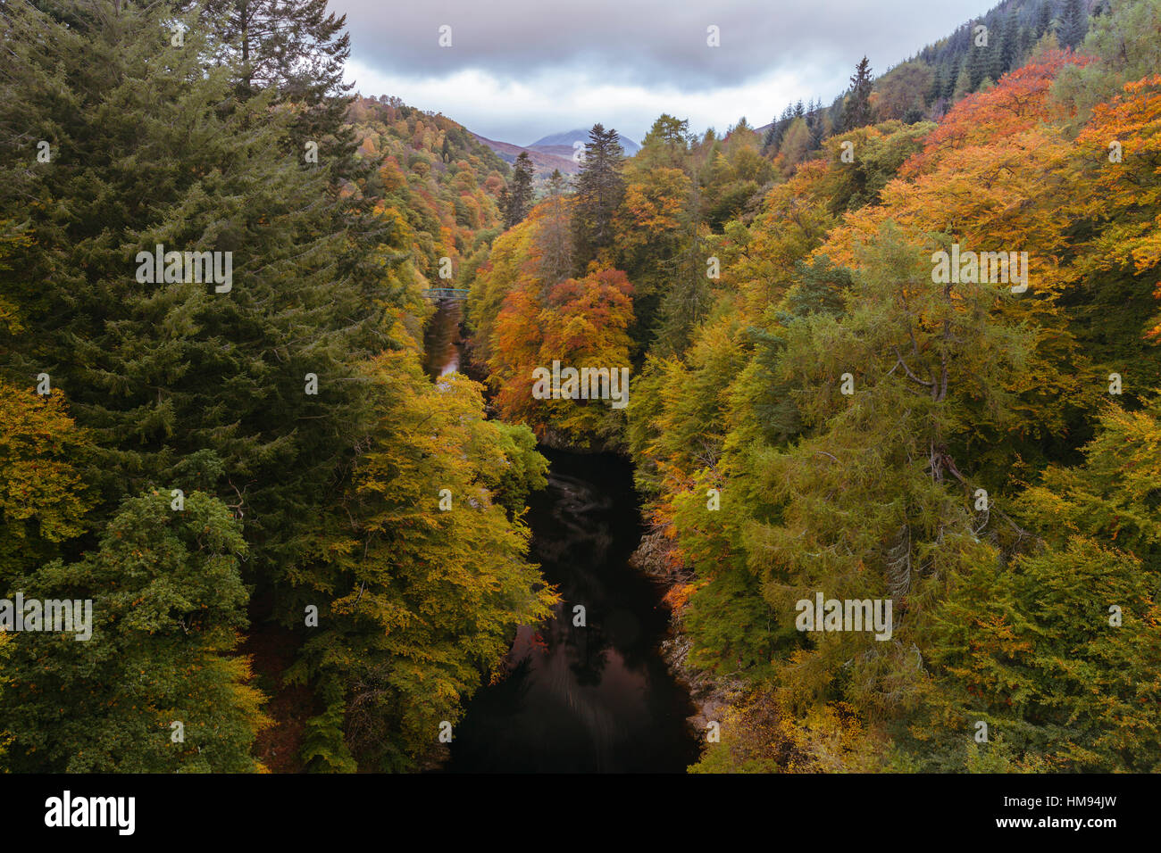 River Garry and the Pass of Killiecrankie, autumn in the Scottish Highlands, Scotland, United Kingdom Stock Photo