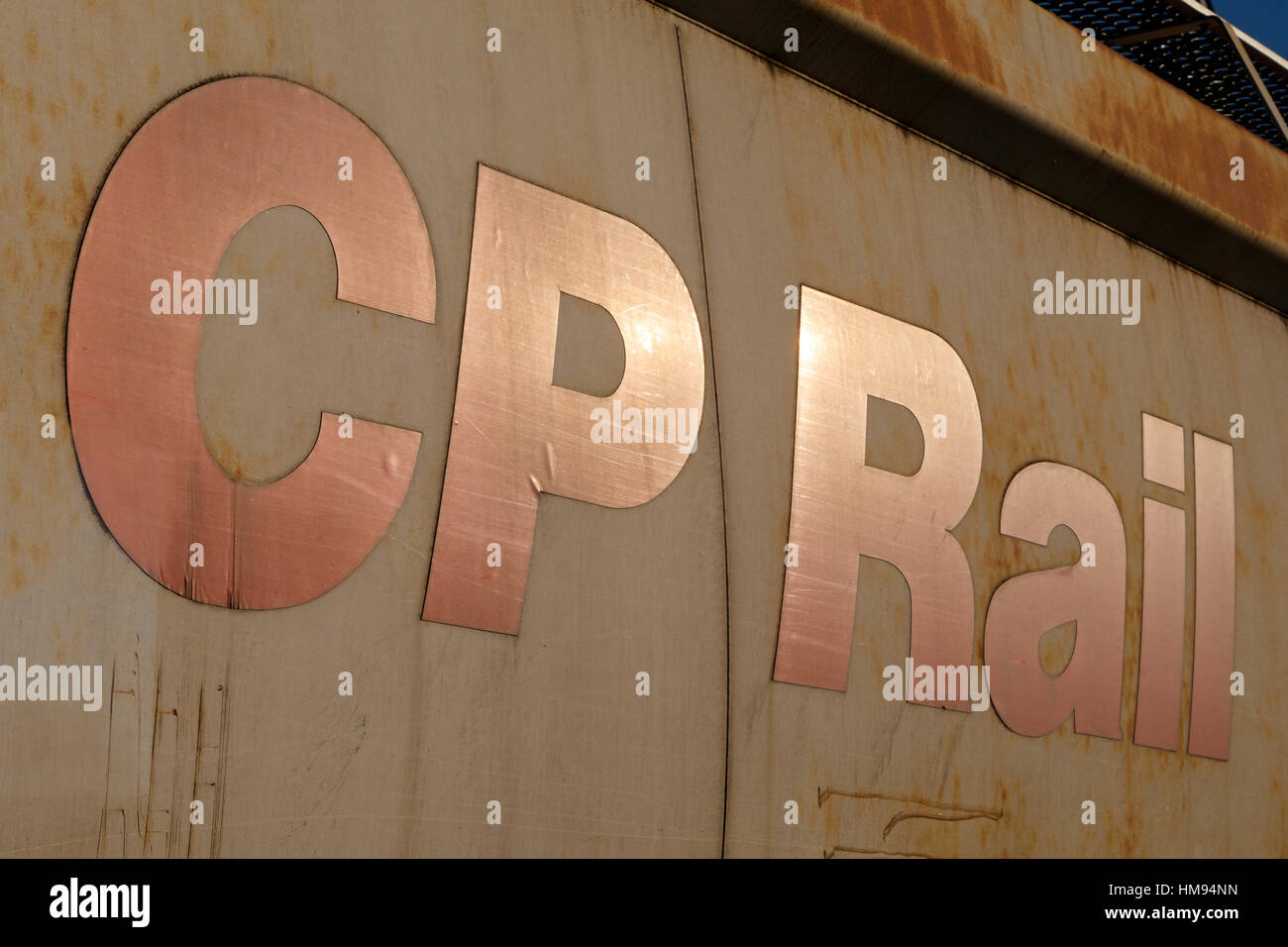 Canadian Pacific railway freight wagon with it's CP Rail logo. British Columbia, Canada. Stock Photo