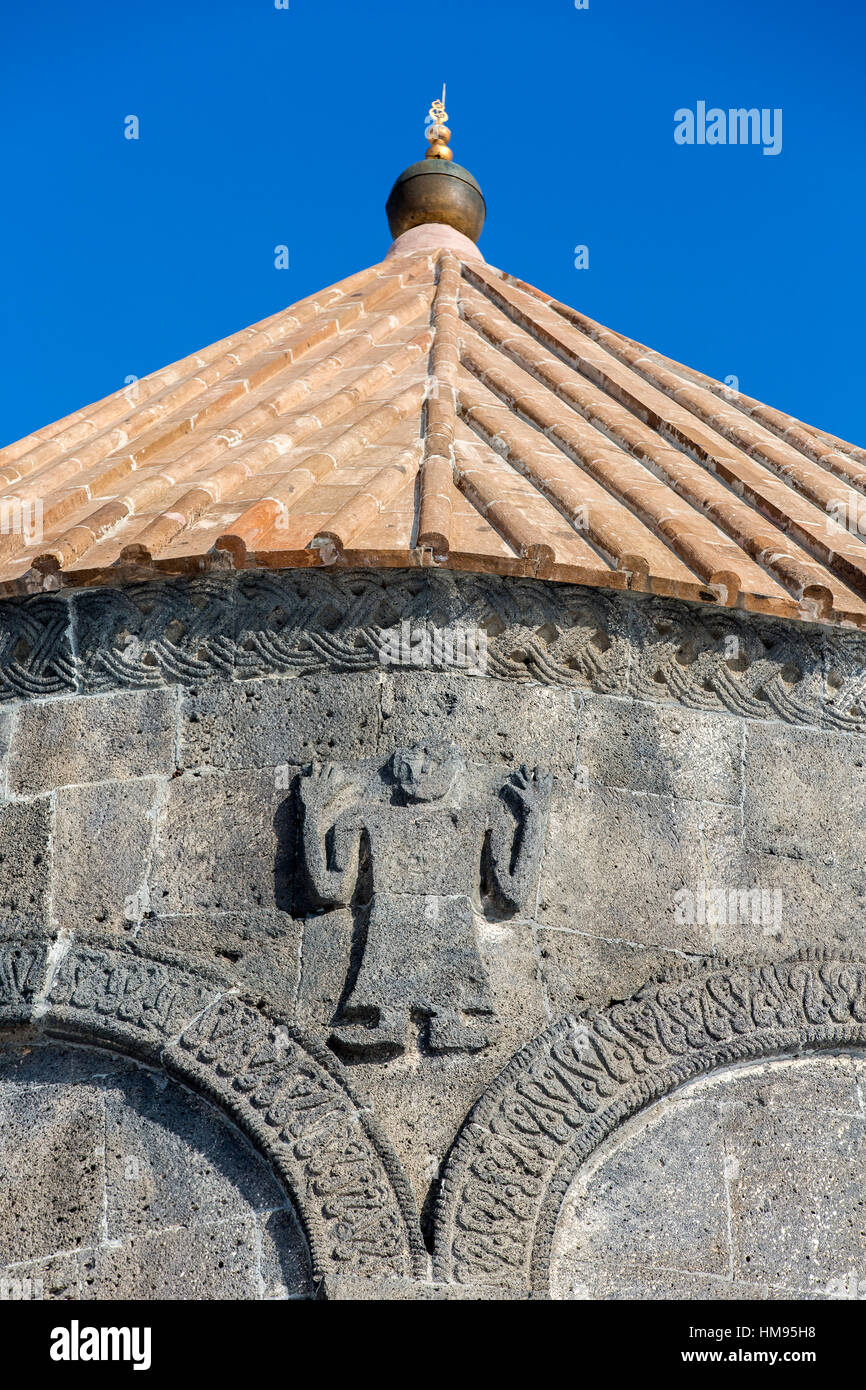 Relief on Merkez Kumbet Mosque (The Church of 12 Apostles) in Kars, Turkey. Stock Photo