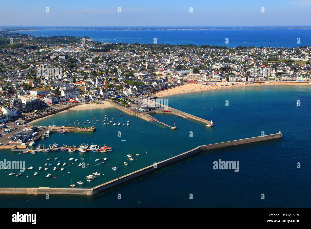 France, Western France, aerial view of Quiberon peninsula. Quiberon ...