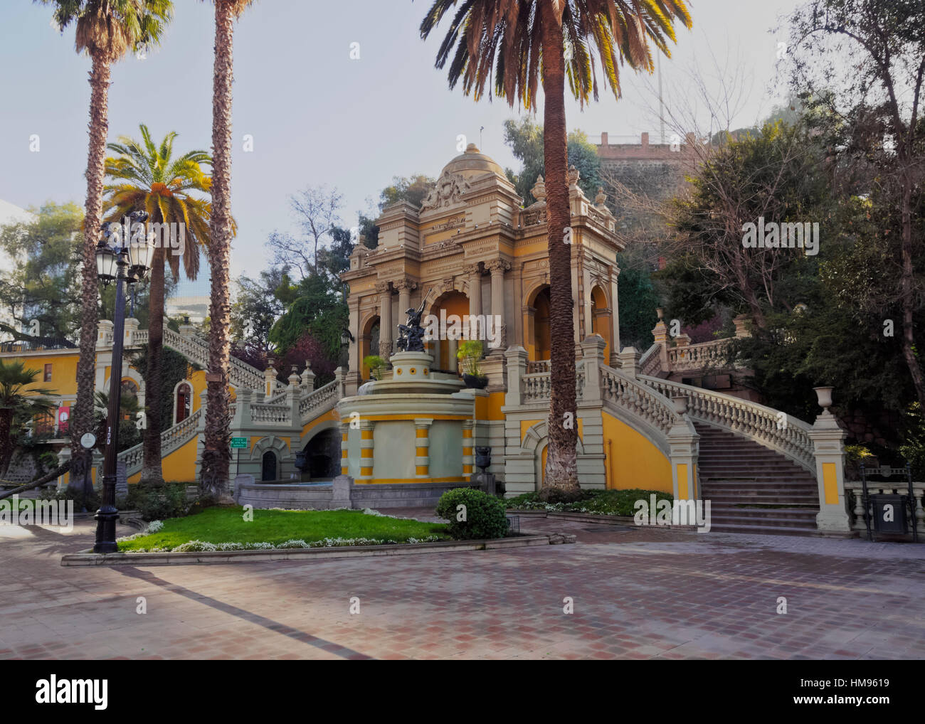 View of the Neptune Fountain and Terrace on the Santa Lucia Hill, Santiago, Chile, South America Stock Photo