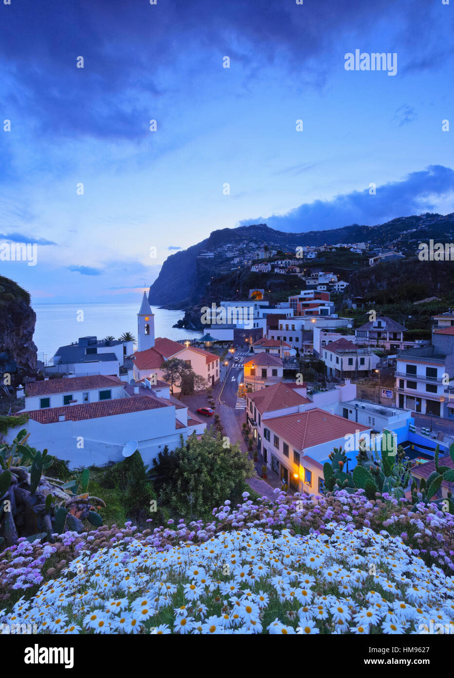 Twilight view of the Camara de Lobos, Madeira, Portugal, Atlantic Stock Photo