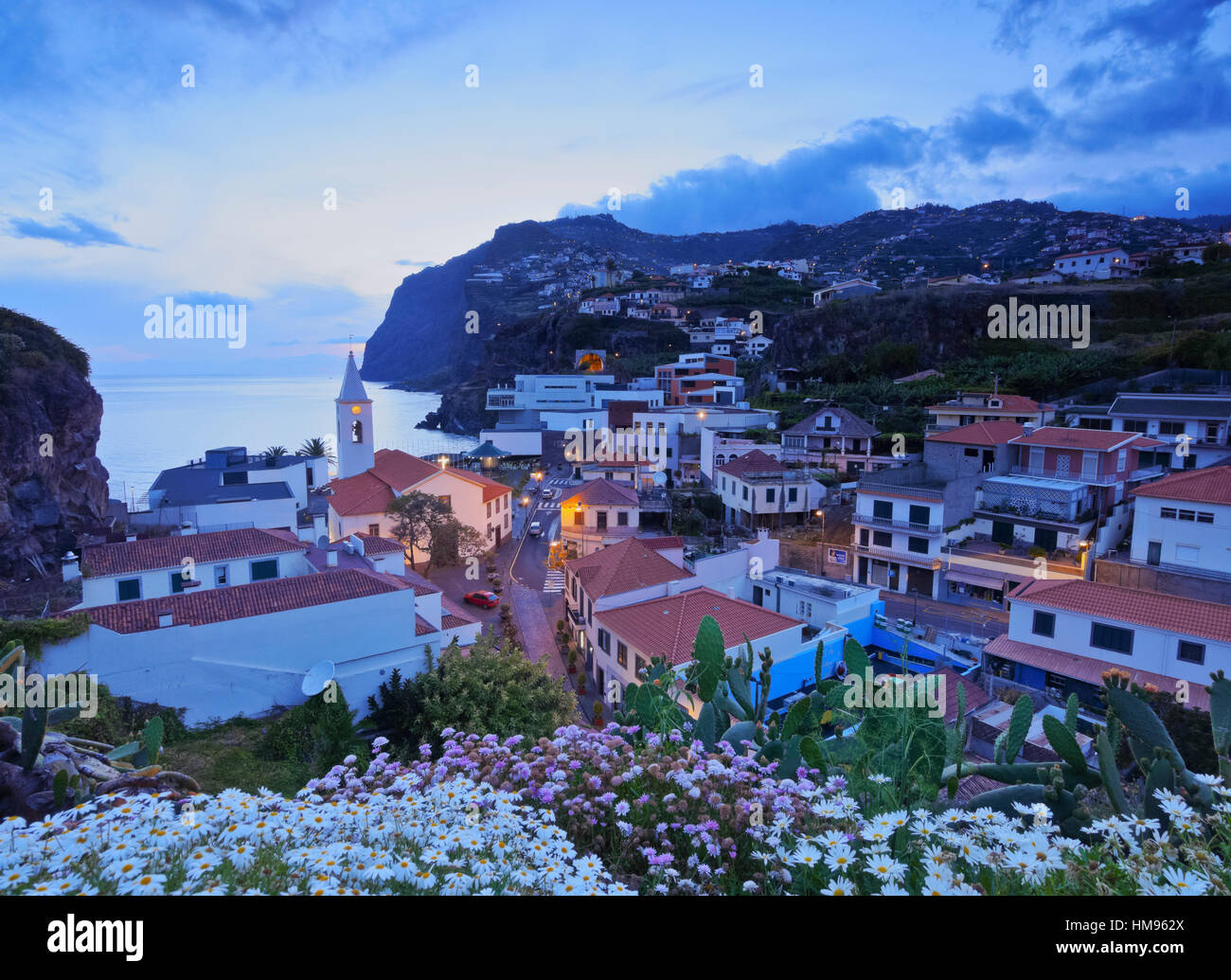 Twilight view of the Camara de Lobos, Madeira, Portugal, Atlantic Stock Photo