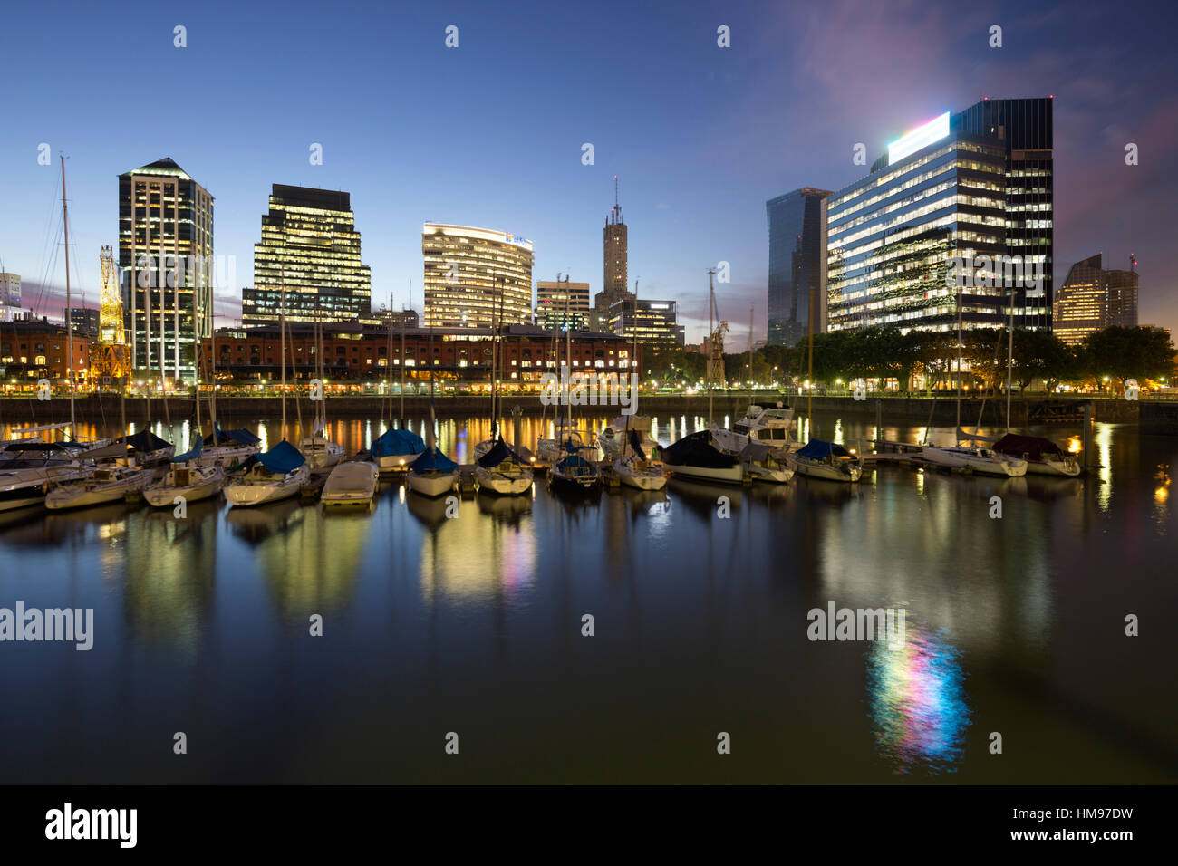 City skyline from marina of Puerto Madero at night, San Telmo, Buenos Aires, Argentina, South America Stock Photo