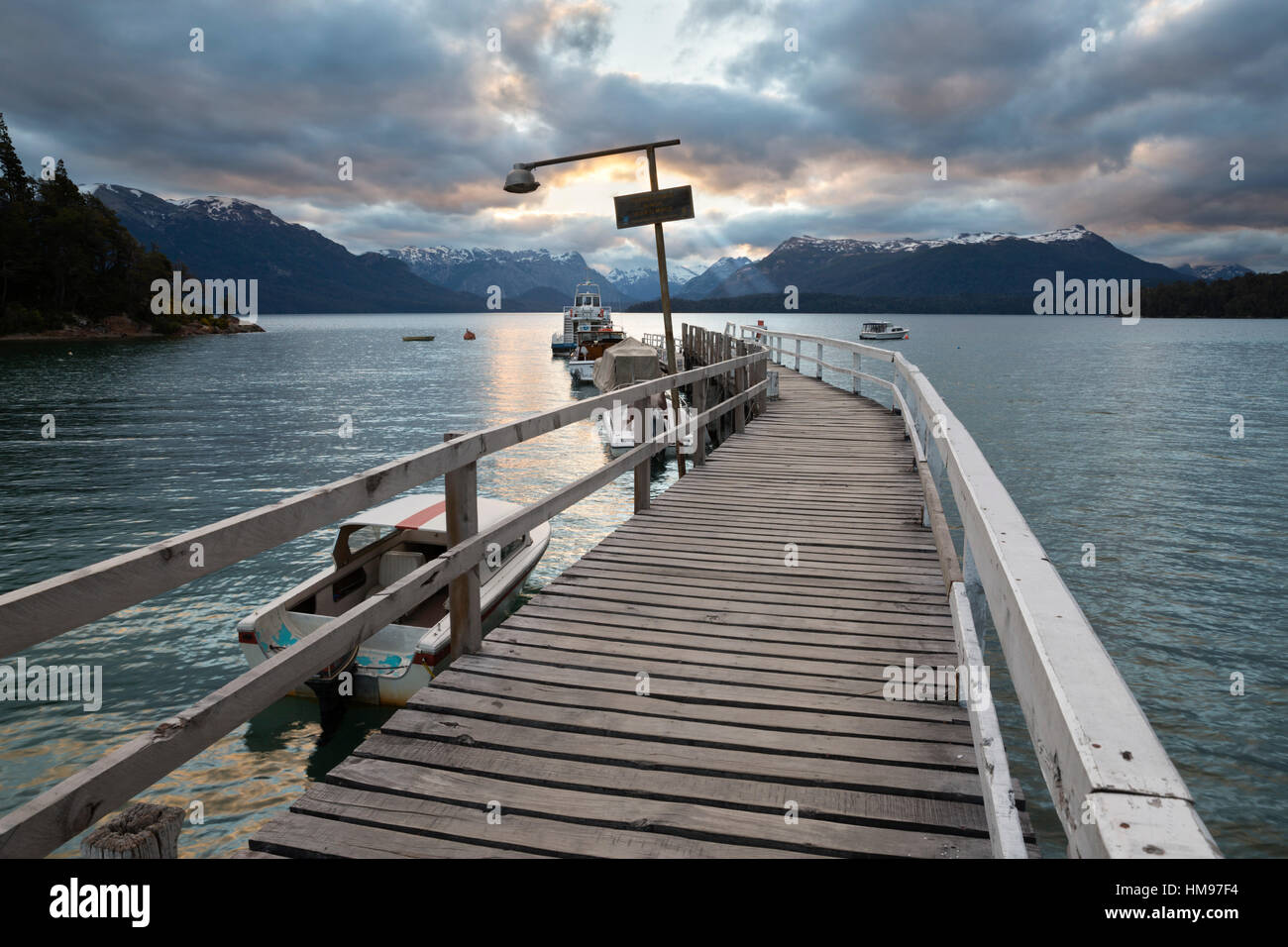 Pier on Lake Nahuel Huapi, Puerto Angostura, Villa La Angostura, Nahuel Huapi National Park, The Lake District, Argentina Stock Photo