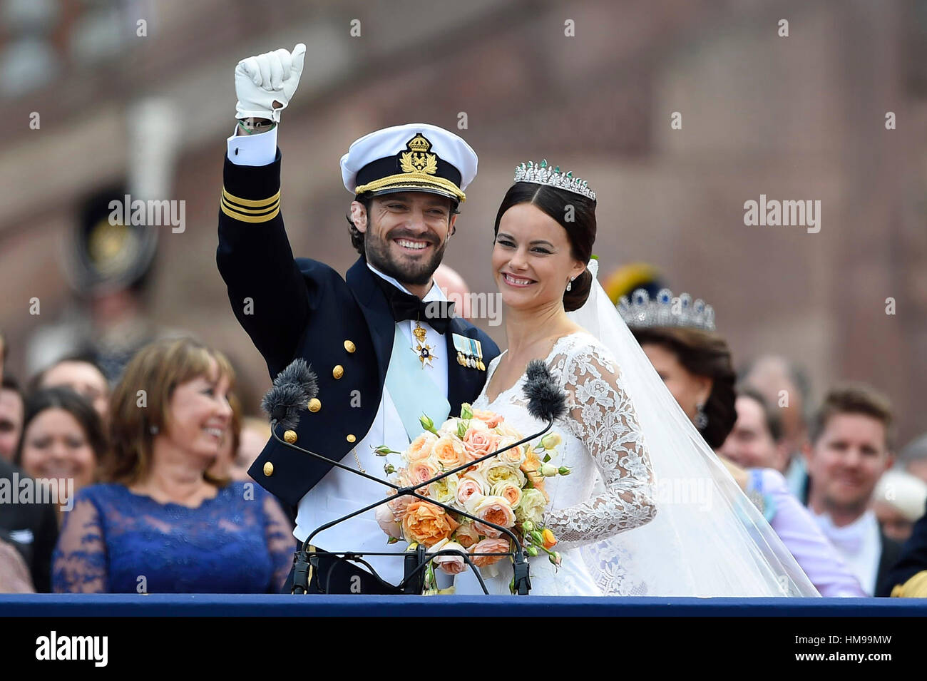 Swedish Prince Carl Philip and Sofia Hellqvist after their wedding ceremony in Stockholm, on Saturday 13rd June, 2015. Stock Photo