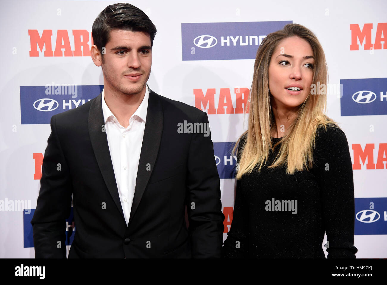 Soccer player Alvaro Morata and girlfriend Alice Campello during awards for  football "Marca" of the Spanish league season 2015-2016 in Madrid on Monday  07 November 2016 Stock Photo - Alamy